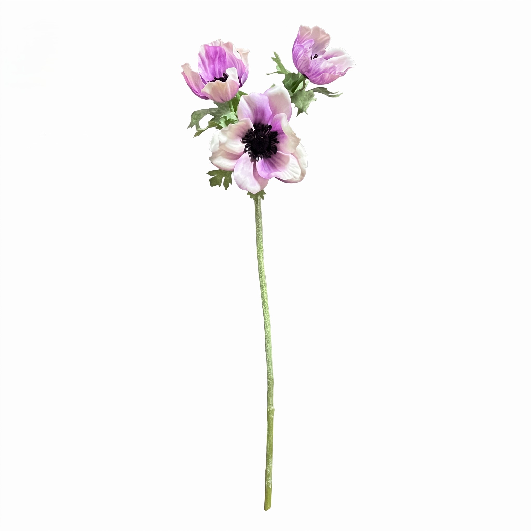 Volledige kunsttak van een roze anemoon van 46 cm hoog op een witte achtergrond
